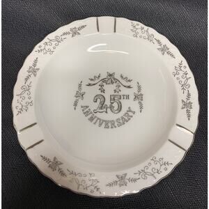 Lefton 25th Silver Wedding Anniversary Trinket Dish 6"D - Vintage